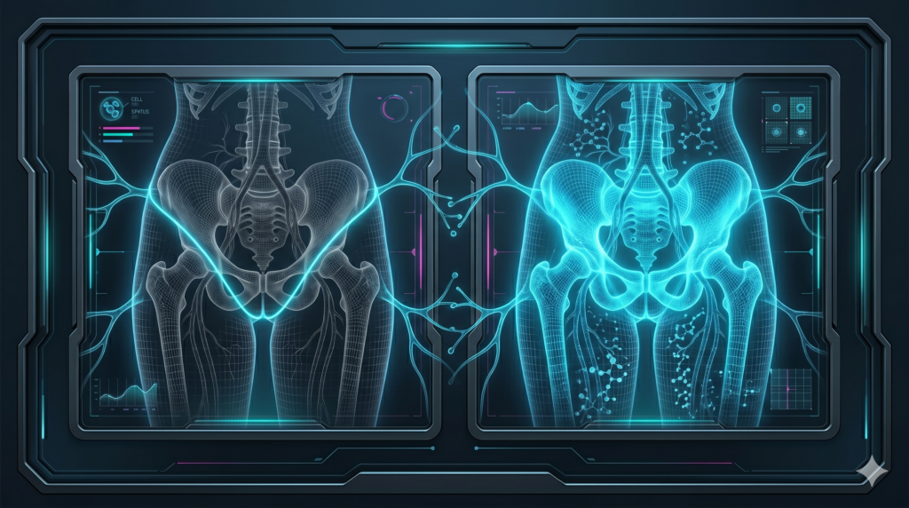 Futuristic 3D holographic infographic mapping the anatomical extraction zones for a bikini wax versus a full Brazilian wax.
