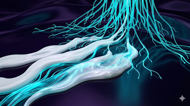 Abstract representation of soothing numbing cream and calming nerve endings in a dark luxury aesthetic.