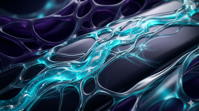 Abstract representation of cellular healing and skin barrier repair using glowing BHA serums in a dark luxury aesthetic.